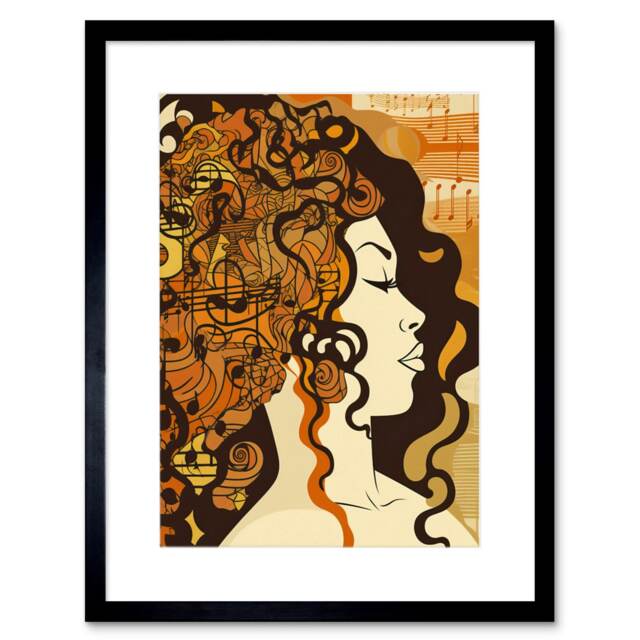 "Music Woman Musician Gift Retro Boho 9x7"" Black Framed Wall Art Print"
