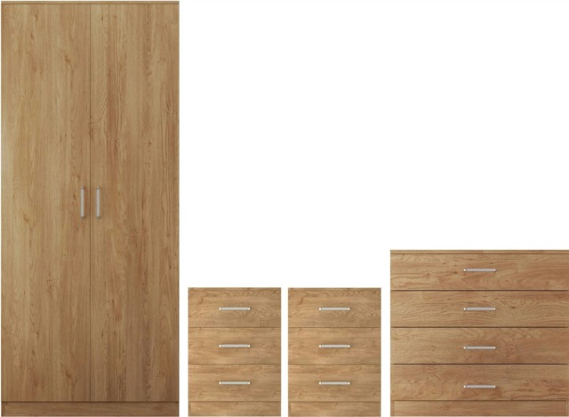 Dakota 2 Door Double Wardrobe 4 Piece Bedroom Set Brown Oak Effect 4