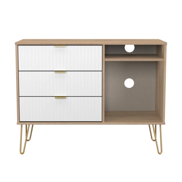 Bexley 3 Drawer TV Unit in White Matt & Bardolino Oak (Ready Assembled) White White Matt & Bardolino Oak
