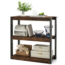 COSTWAY 3 Tier Bookshelf Wooden Bookcase Brown Brown