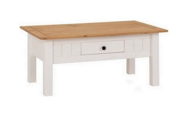 Panama 1 Drawer Coffee Table - L60 x W100 x H44 cm - White - Natural Wax White