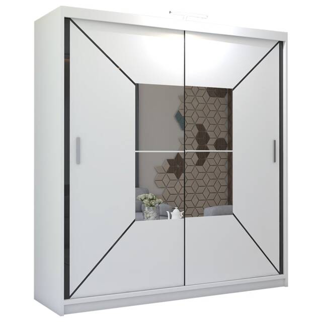 Sliding Wardrobes 4U Modern Geometric Mirror Sliding Wardrobe – 120cm to 203cm, Stylish Bedroom Storage in White, Black & Grey White 150cm
