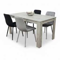 Dining Table and 4 Chairs Stone Grey Effect Wood Table 4 Grey Black Velvet Chairs Dining Room