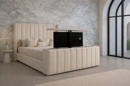 Tv Bed 6ft Superking Cream Plush Frame Only With 54inch Headboard Solid Bed