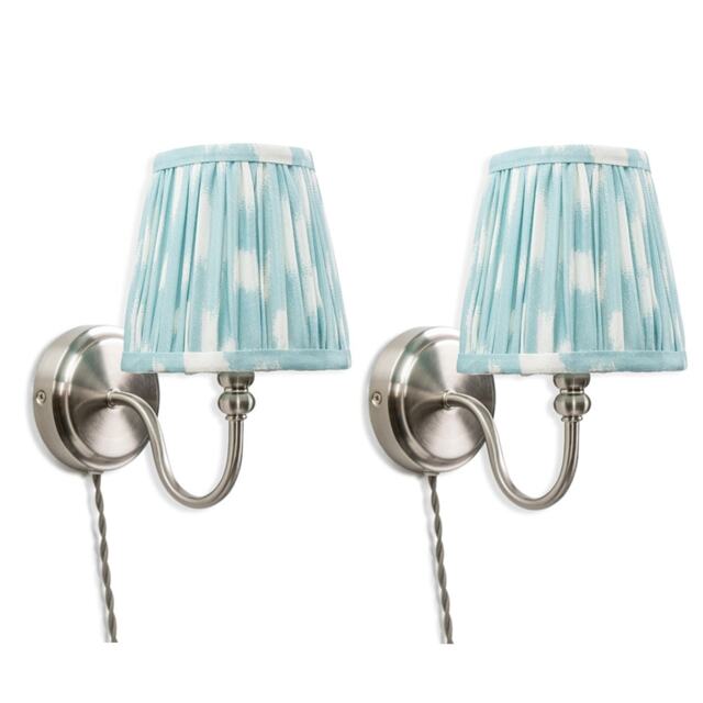 ValueLights Neely Pair Chrome Wall Lights Blue Taper Shade Blue
