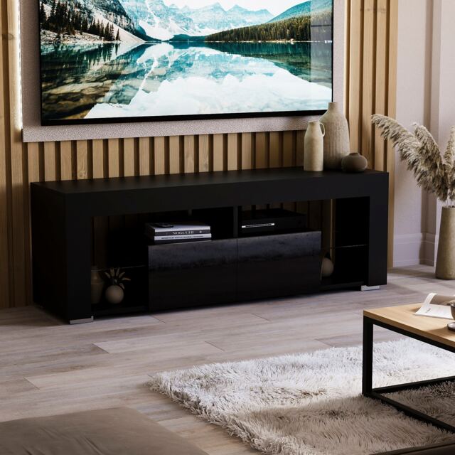 Vida Designs Luna 2 Drawer LED TV Unit Entertainment Stand, Grey Black 1