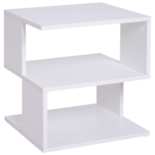 HOMCOM Side Table, Square Coffee Table, Modern End Table with 2 Tier Storage Shelves for Living Room, Bedroom, White White