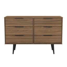 Fuji 6 Drawer Wide Chest of Drawers in Carini Walnut (Ready Assembled) Brown Carini Walnut