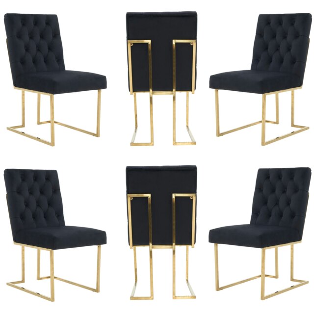 Set of 6 Siena Luxury Tufted Velvet Dining Chairs with Gold Frame & Legs - Modern Upholstered Accent Chair Blue Blue