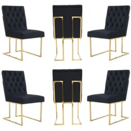 Set of 6 Siena Luxury Tufted Velvet Dining Chairs with Gold Frame & Legs - Modern Upholstered Accent Chair Blue Blue