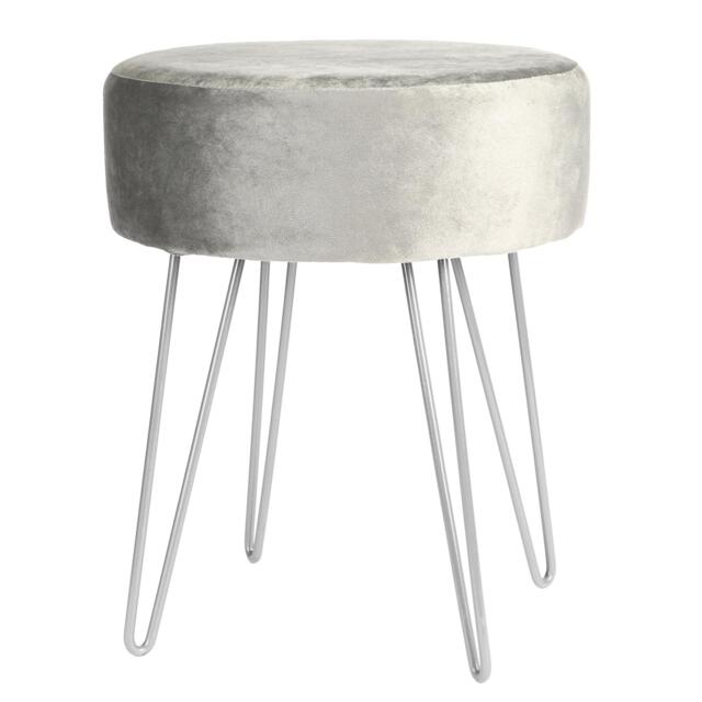 Harbour Housewares Velvet Footstool - Round Modern Dressing Table Footstool Vanity Seat Chairs - 40 x 35cm - Grey/Silver Grey Grey/Silver Pack of 1 1