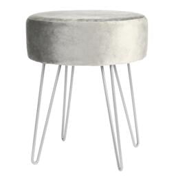 Harbour Housewares Velvet Footstool - Round Modern Dressing Table Footstool Vanity Seat Chairs - 40 x 35cm - Grey/Silver Grey Grey/Silver Pack of 1 1