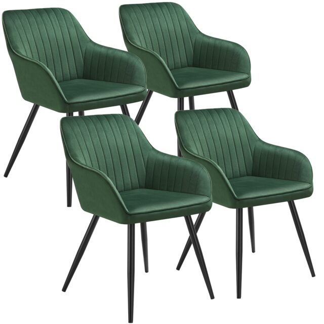 Chair Marilyn - velvet look, quilted, continuous backrest, slim steel legs Green dark green / black 4