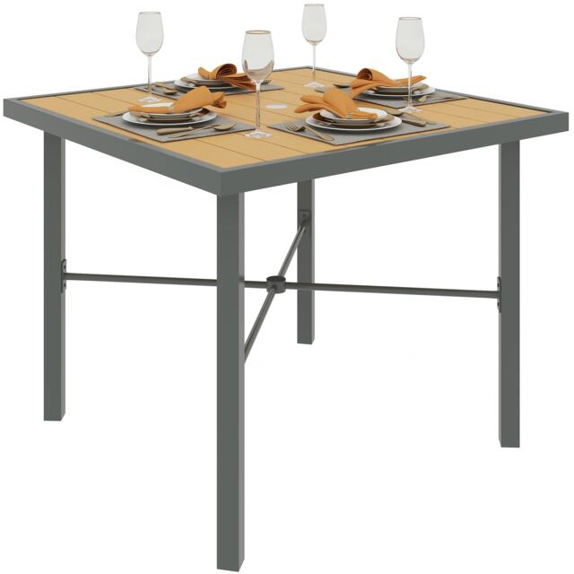 Outsunny 90cm Square Outdoor Patio Garden Dining Table with Umbrella Hole Grey Natural wood finish and grey 90 x 90 x 72 cm