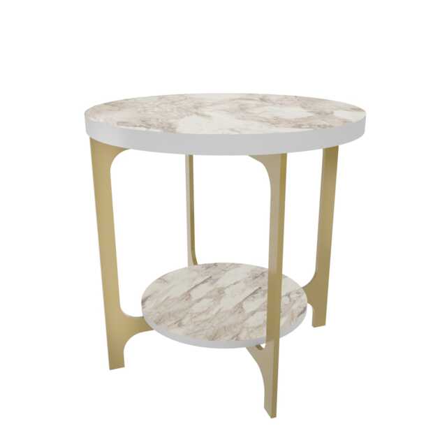 Decorotika Versy 50 cm Round Side End Table with Metal Frame and 2-tier