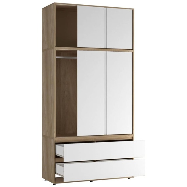 120cm 3 Sliding Doors Children Kids Wardrobe Bedroom Storage Closet Hanging Rail Multi Oak with Black Doors 1