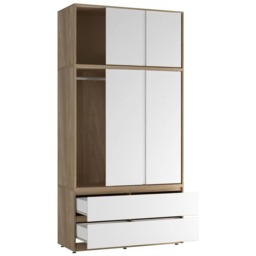 120cm 3 Sliding Doors Children Kids Wardrobe Bedroom Storage Closet Hanging Rail Multi Oak with Black Doors 1
