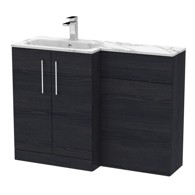 Balterley Bramshall Contemporary 2 Door Left-Hand Floor Standing Combination Unit with Stone Basin, Charcoal Black, 1100mm