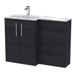 Balterley Bramshall Contemporary 2 Door Left-Hand Floor Standing Combination Unit with Stone Basin, Charcoal Black, 1100mm