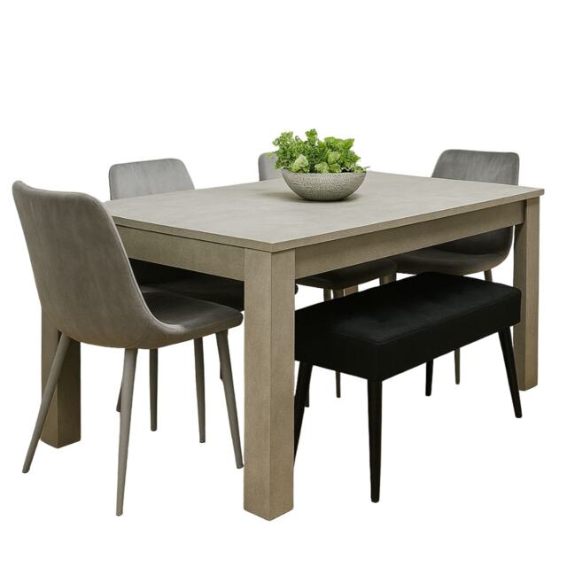 Grey Wooden Dining Table Set with 4 Grey Chairs and 1 Bench - Dining Furniture