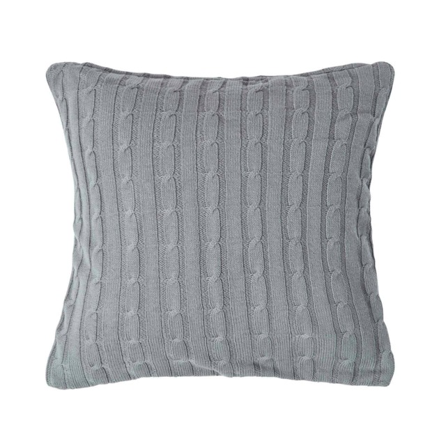 Homescapes Cotton Cable Knit Grey Cushion Cover - 45 x 45 cm Grey Grey 45 x 45 cm