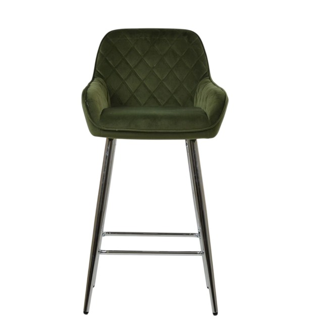Lakeland Furniture Carson Olive Green Velvet Chrome Fixed Base 1 Bar Stool