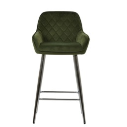 Lakeland Furniture Carson Olive Green Velvet Chrome Fixed Base 1 Bar Stool