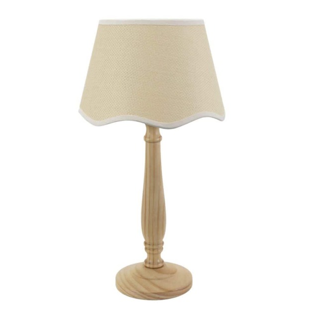 ValueLights Victoria Light Wood Table Lamp Scallop White Trim Shade and Bulb