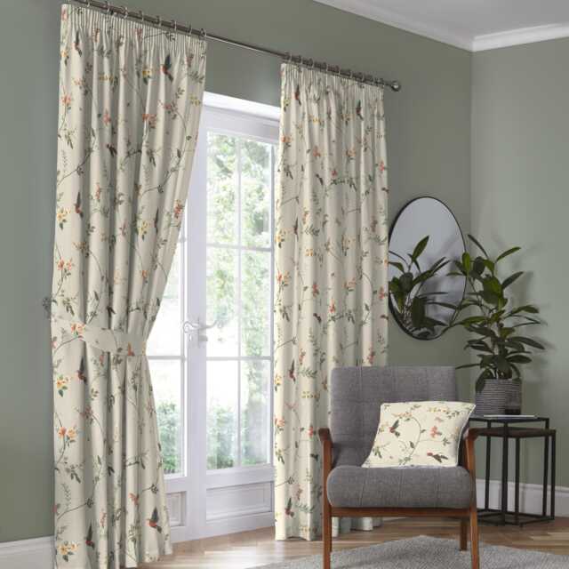 D & D Darnley Pencil Pleat Curtains Coral/Natural