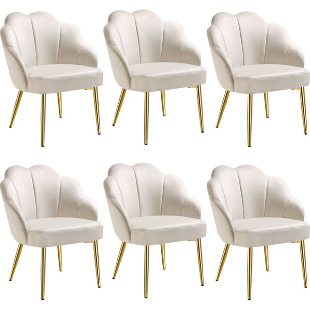 Accent Chair Hellen - velvet cover, padded, extra-wide shell-shaped backrest Cream cream/gold 6