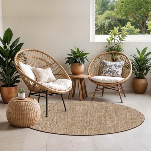 LIVABLISS Eagean-Global In- & Outdoor Round Rug Ø160 cm Brown Beige Cream