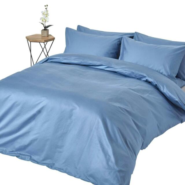 Homescapes Air Force Blue Egyptian Cotton Duvet Cover with Pillowcases 1000 Thread Count, Double Blue Double