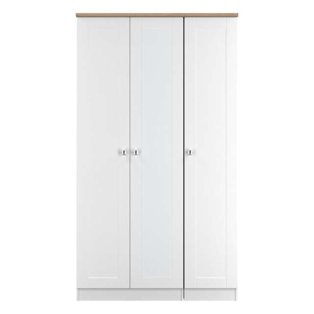 Cumbria Tall Triple Mirrored Wardrobe in White Ash & Bardolino Oak (Ready Assembled) White White Ash & Bardolino Oak