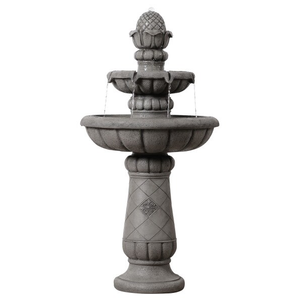 Teamson Home Two-Tier Tradtional Birdbath Outdoor Garden Fountain, Light Grey