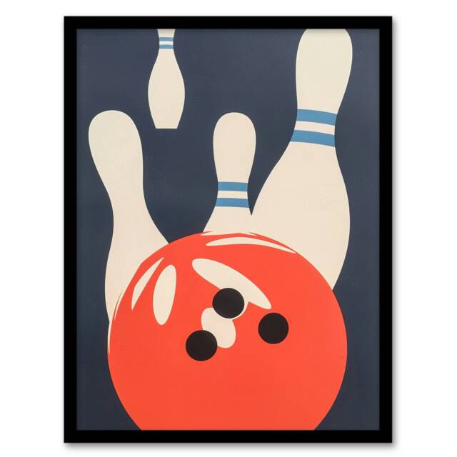 Bowling Ball Strike Knocked Pins Sport Fun Black Framed Wall Art Print A4