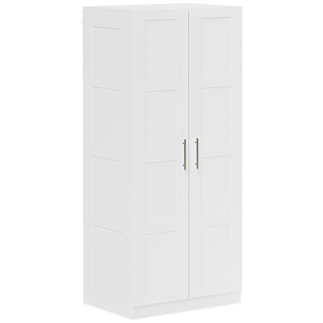 HOMCOM 2 Door Wardrobe for Bedroom, Double Wardrobe with Shelves and Hanging Rail, Modern Bedroom Furniture, 80x54x180cm, White