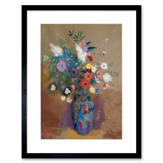 "Odilon Redon Bouquet of Flowers Painting Still Life 9x7"" Black Framed Wall Art Print"