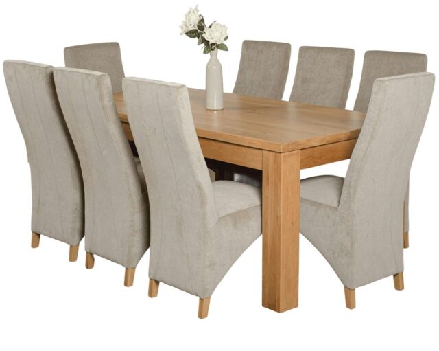 Dakota 182 x 92cm Oak Large Dining Table and 8 Lola Fabric Chairs Grey Grey