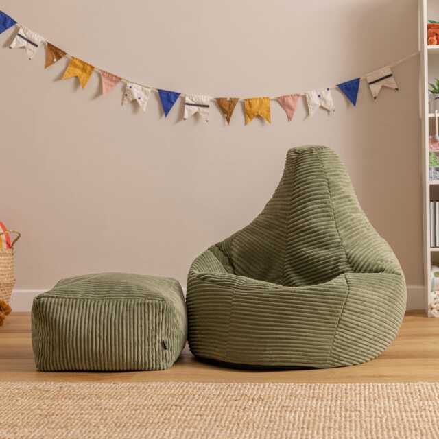 Icon Kids High Back and Footstool, Jumbo Cord, Sage Green