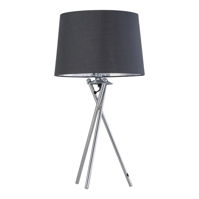 Tripod - Chrome Lamp with Grey & Silver Fabric Shade Chrome Grey Large 1