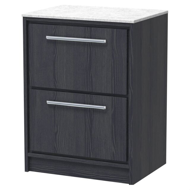 Balterley Longnor 2 Drawer Floor Standing Vanity Unit with White Marble Worktop, Woodgrain Graphite Grey, 600mm