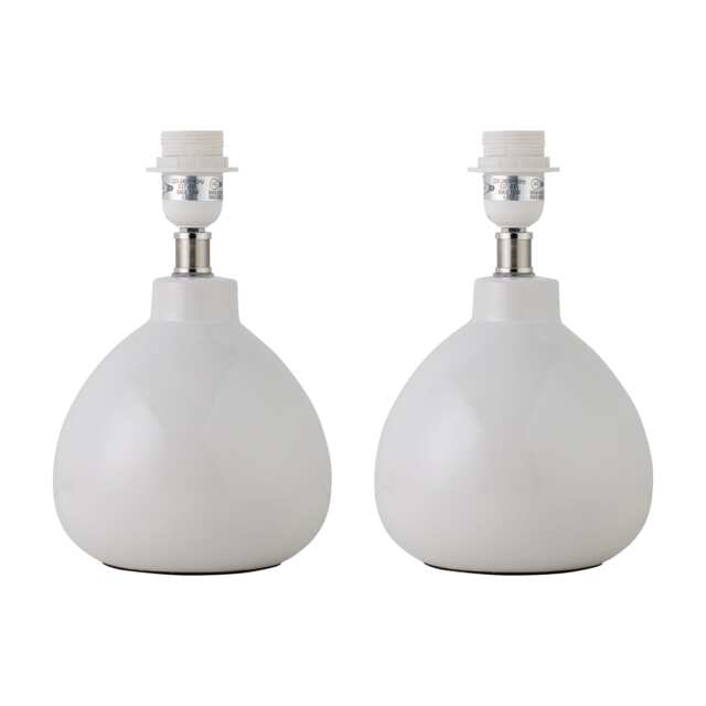 Set of 2 Tuscan - White Ceramic Lamp Bases for 25cm Diameter Shade White Gloss white glaze 2