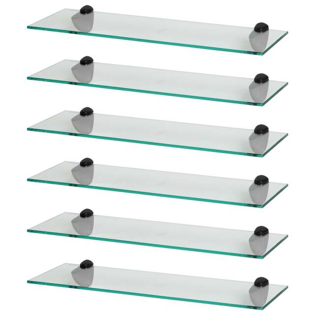 Harbour Housewares Floating Glass Shelf - 60cm - Metallic Brackets - Bathroom Shower Storage Vanity Display Unit Shelf Black Black 6