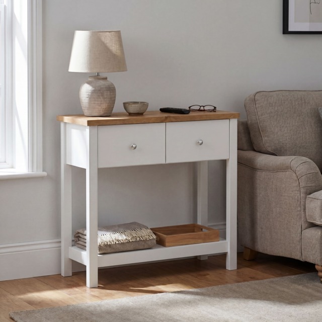 Vida Designs Arlington 2 Drawer Console Table With Shelf, White & Oak