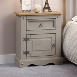 Corona Premium Bedside Cabinet - Mexican Pine Design with Dovetail Drawer and Metal Hardware Grey Grey Wax One Size 1