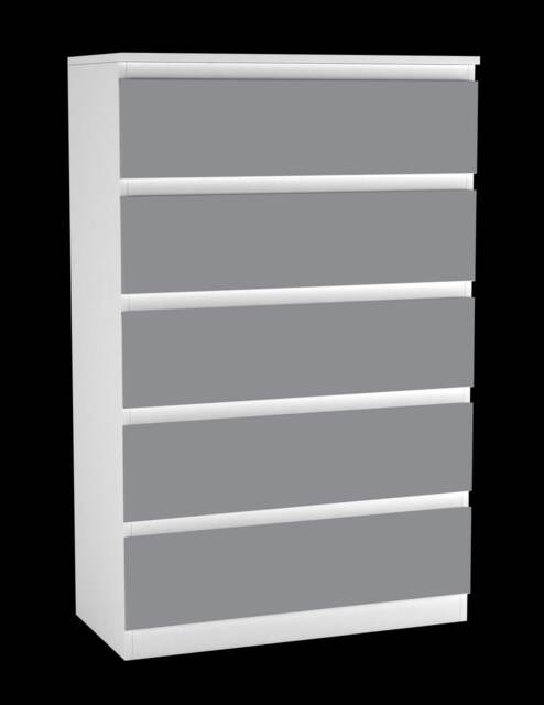 Minimalist Chest of 5 Drawers 108.5x70x35 White White & Grey 1