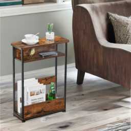 Industrial Rustic 3 Tier Side Table With Magazine Rack Brown