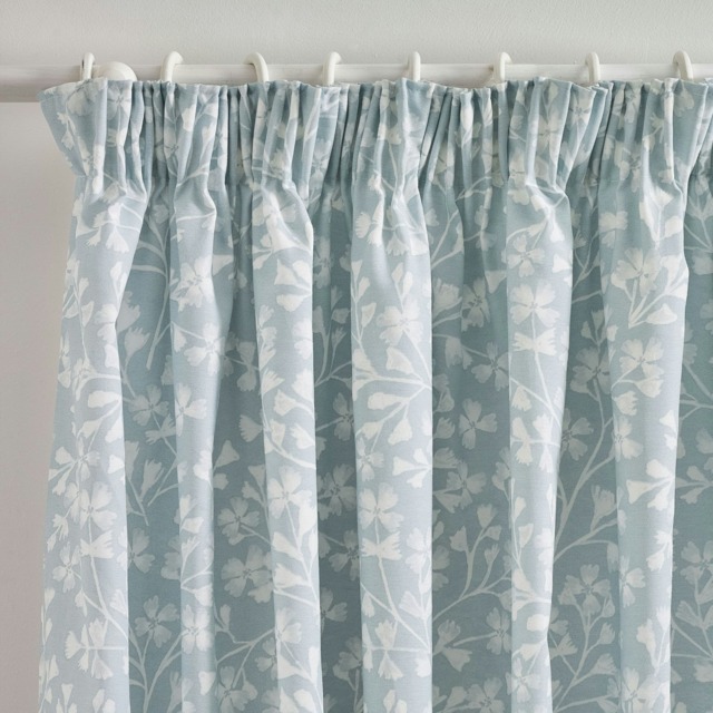 Catherine Lansfield Brooke Floral 90x90 Inch Lined Pencil Pleat Curtains Duck egg Blue