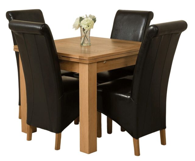 Richmond 90-150cm Oak Extending Dining Table and 4 Montana Leather Chairs Black Black