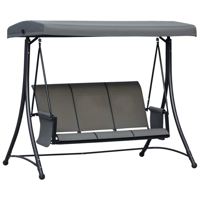 Outsunny 3 Seat Metal Fabric Backyard Balcony Patio Swing Chair w/ Canopy Grey